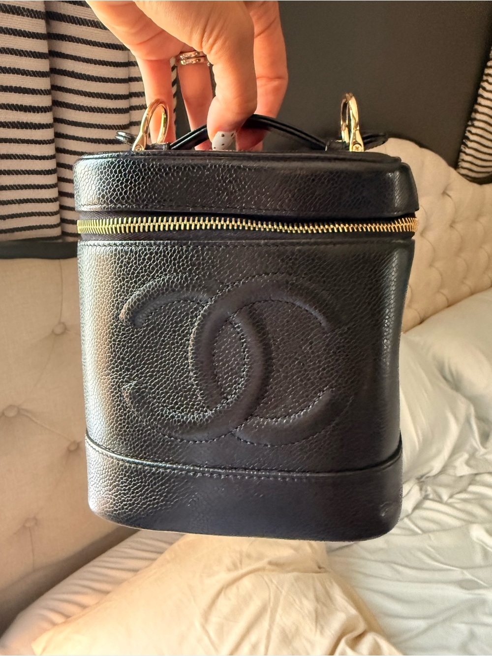 CHANEL Black Caviar Vanity Case with Gold Hardware